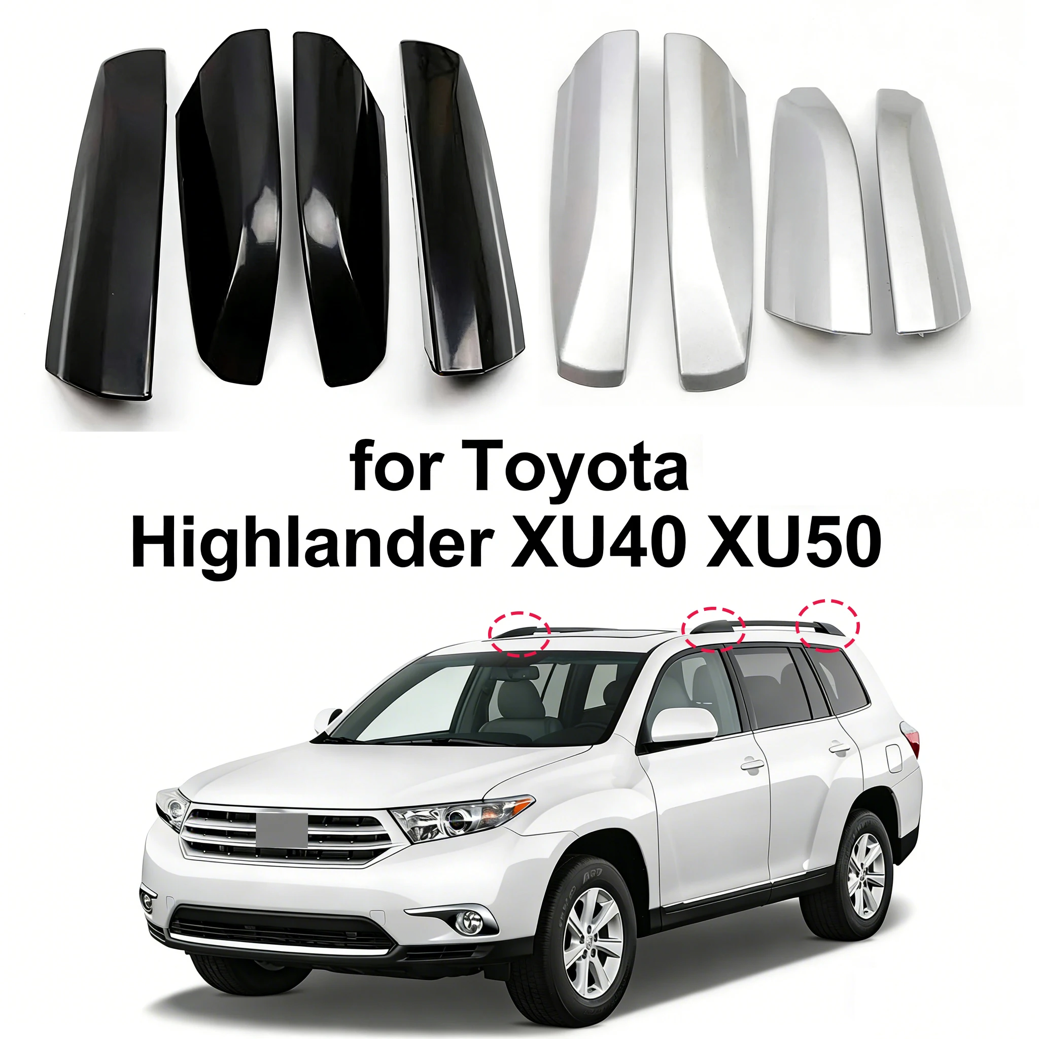 

for Toyota Highlander XU40 XU50 2001-2013 ABS Roof Rails Racks Cap Cover Shell Roof Side Garnish Lid Car Accessories 4PCS