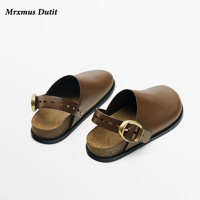 MrxmusDutit 2023 Fashion New Women Genuine Leather Spring Burkan Clogs Thick-soled Sandals Solid Simple Casual Shoes Female Chic