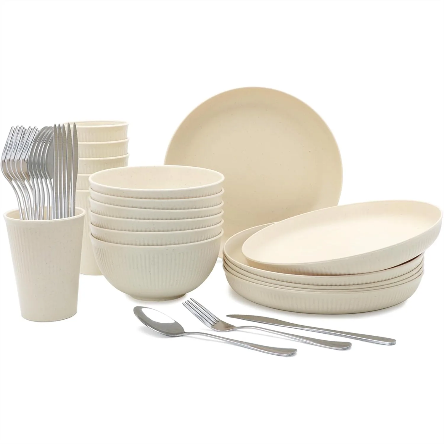 

36-Piece Wheat Straw Dinnerware Set, Lightweight Unbreakable Plates Bowls Cups for Camping Picnic