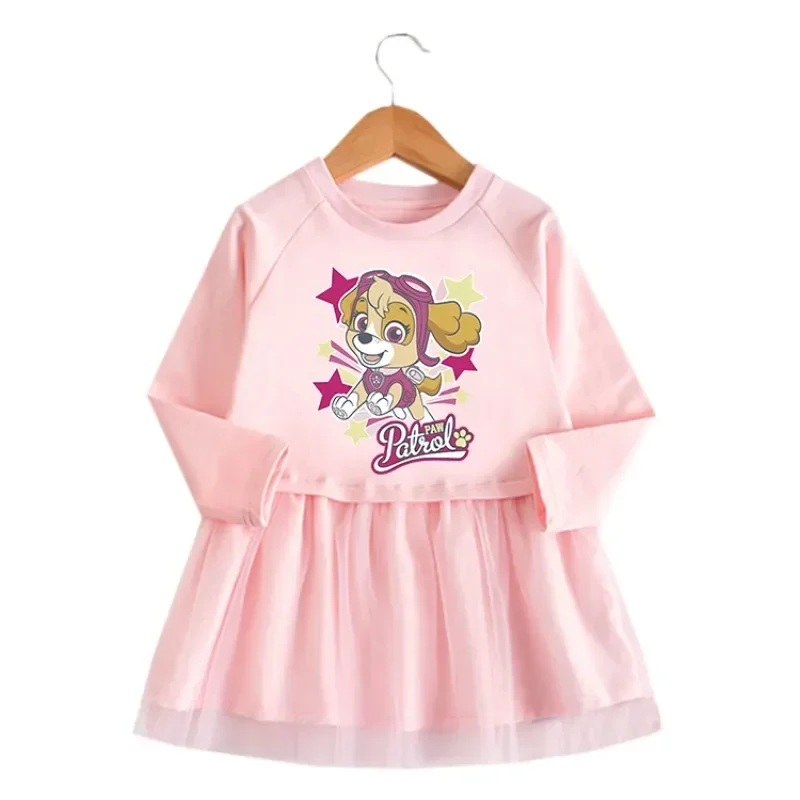 PAW 가을 순찰대 긴 소매 스웨터 코튼 드레스 스카이 체이스 프린트 캐주얼 소녀 드레스 아기 레이스 공주 드레스