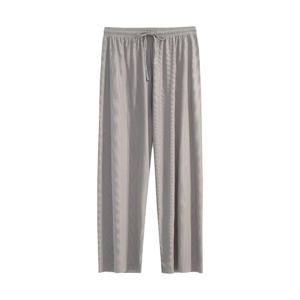 Casual Solid Color Wide Leg Pants Ankle-Length Elastic Waist Casual Pants Wide Leg Female Fit Ice Silk Pants