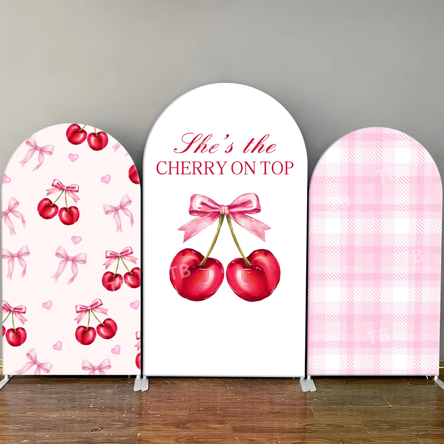 

Girls Birthday Arch Backdrop Cover She’s The Cherry on Top BabyShower Party Decor Pink Cherry Chiara Wall Photography Background