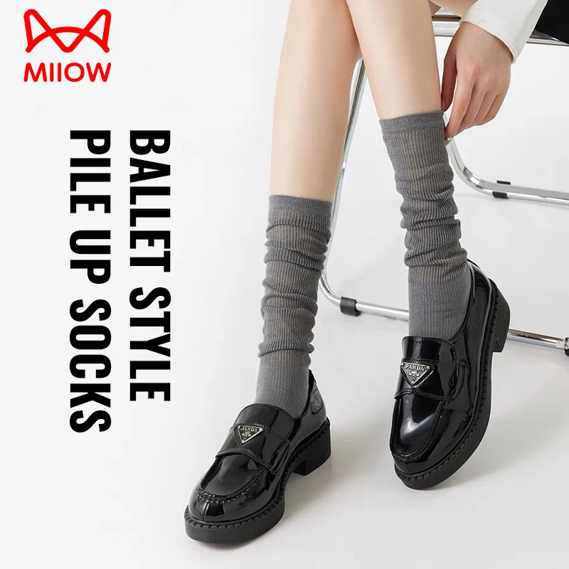 MiiOW 2Pairs Women Cotton Pile Long Socks Set Y2K Lolita Knitted Stockings Tights Slim Leggings Solid Compression Sexy High Sock