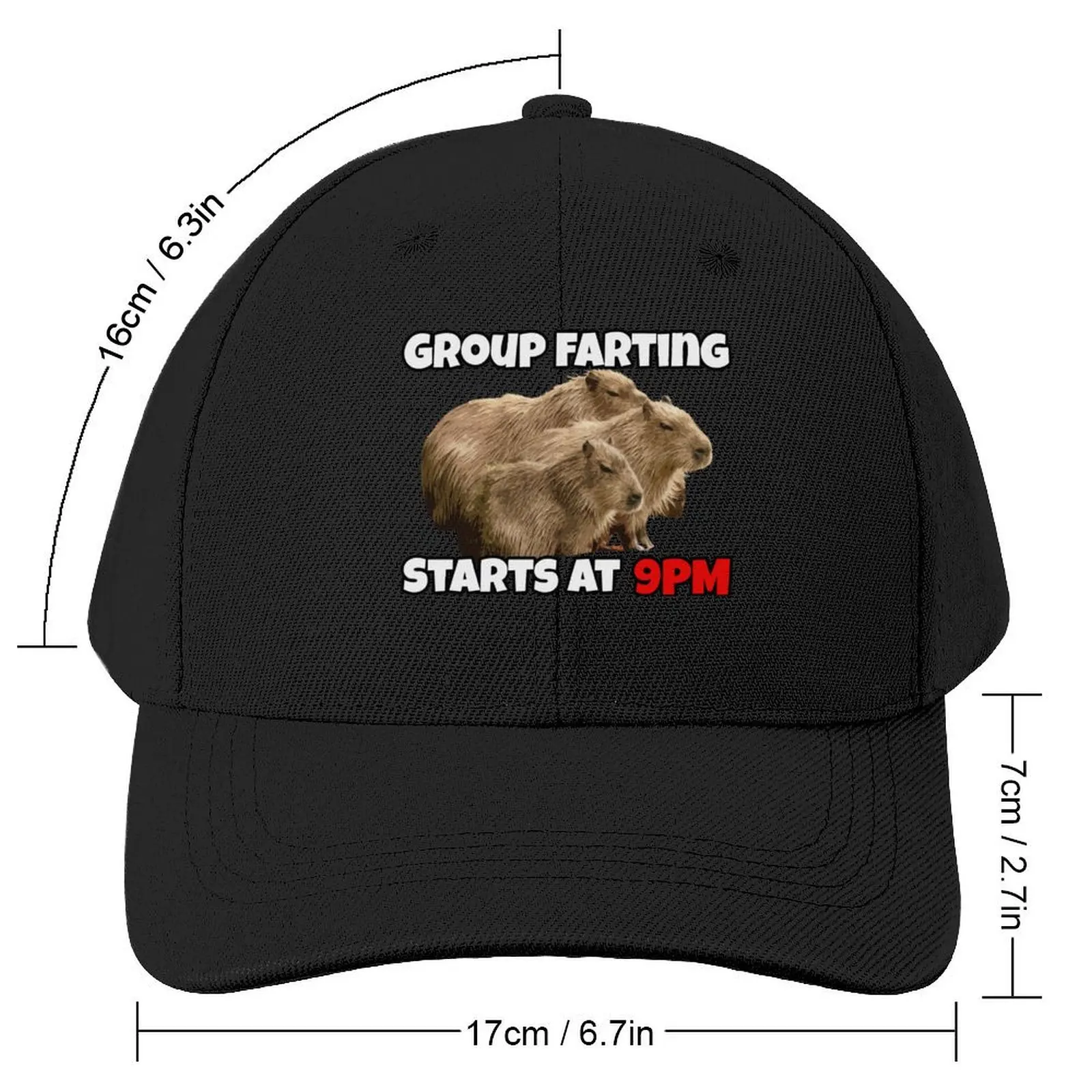 Group Farting Starts at 9PM - Funny Capybara Capy Meme Baseball Cap Hood Hat Man Luxury Sun Hats For Women Men's