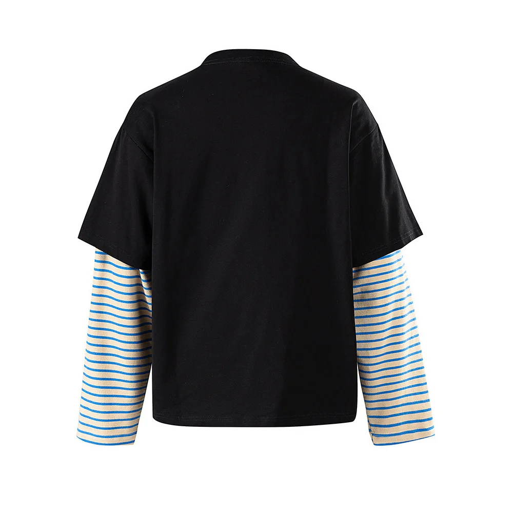 Campus Boys Girls Splice Stipe Long Sleeve Tshirt Men Women Streetwear Fashion Hip Hop Loose Casual T-shirt Couple T Shirts
