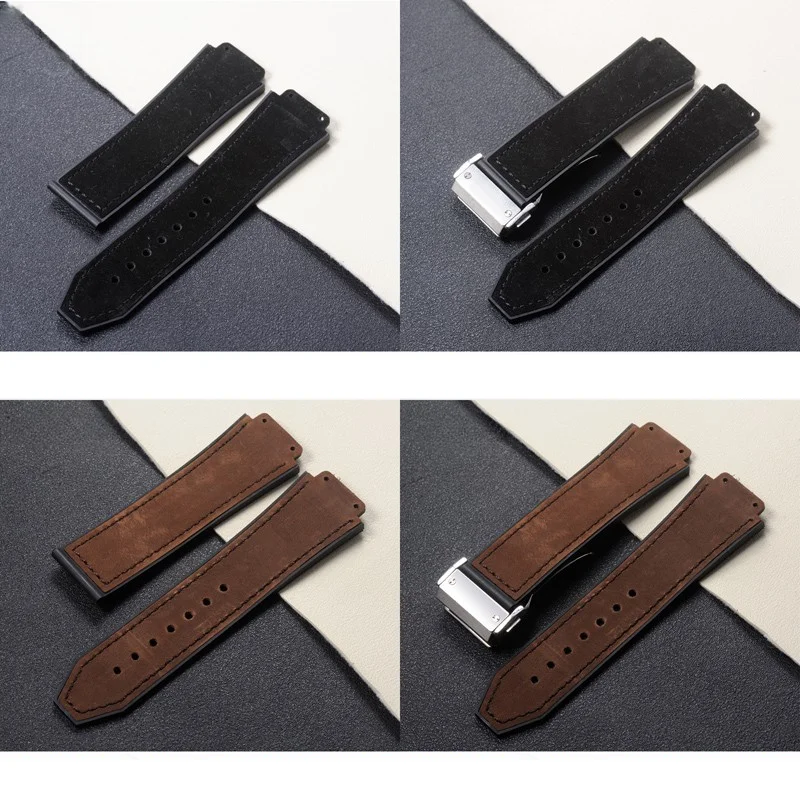 For Hublot Yubo Classic Fusion Big Bang Convex Interface Folding Buckle Men Sport Frosted Leather Silicone Underskin Watch Strap