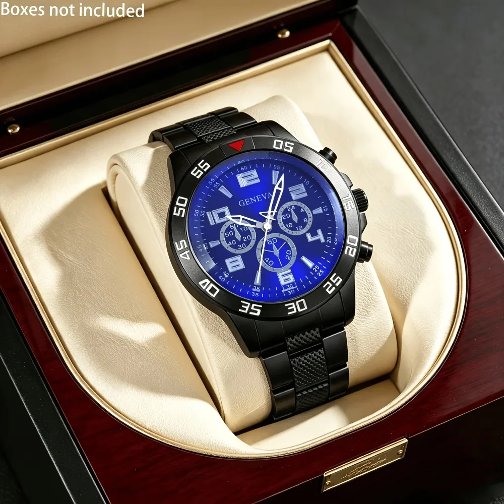 Round Luxury Men's Watch Alloy Strap Men's Watch Business Sports Quartz Men's Watch (Box Not Included)