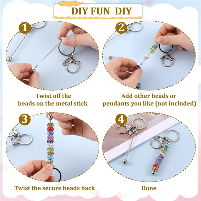 

AC23-20 Pcs Beadable Keychains Bars, Metal Beaded Keychain Bar, Blank DIY Keychains For Beads Beaded Keychain Making Kit