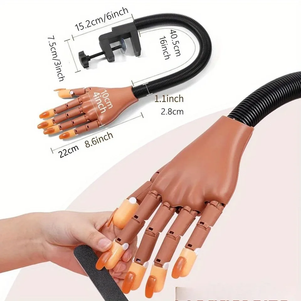 Set de 1 mano de manicura, modelo de mano artificial con 300 clips para puntas, soporte flexible para practicar esmaltado, cuidado y decoración 2