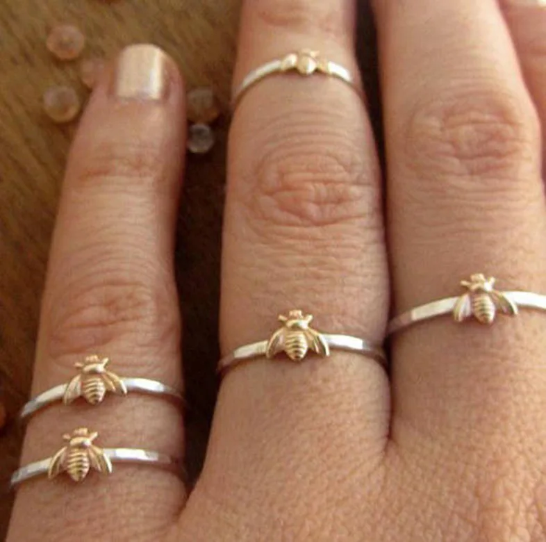S925 Sterling Silver Bee Ring Women Fresh Gold Color Separation Trendy Jewelry Gift