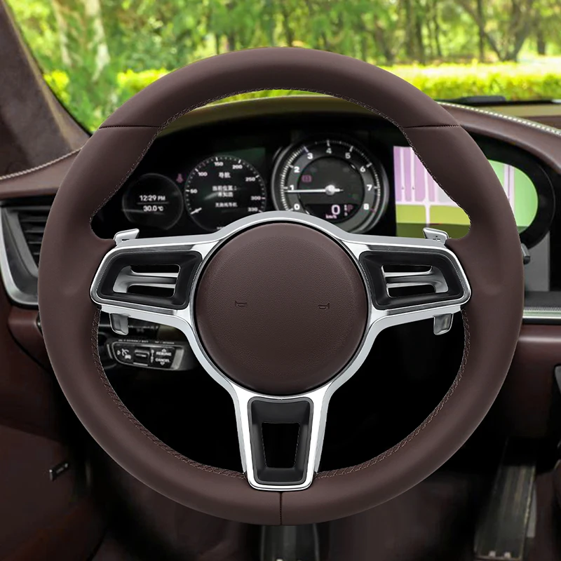 

Brown Leather Car Steering Wheel without Button for Porsche Macan Panamera Taycan Boxter Karman Cayenne Cayman 718 991 992 911