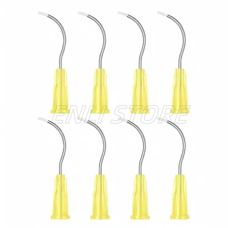 

100PCs Dental Grade Pre Bent Needle Tip with Brush Padded Disposable Dental Pre-Bent Irrigation Infusor Delivery Needle Tips