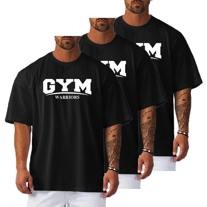 

1/3 Pcs Oversized Running T-Shirts Mens Gym Warriors Fitness Sports Half Sleeve T Shirt Summer Loose Mesh Quick Dry Clothing