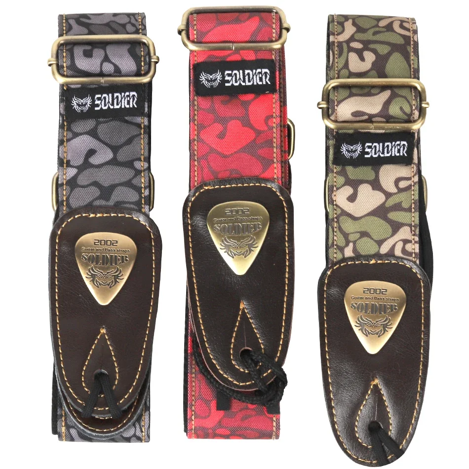 Soft Thick Camouflage Cotton Adjustable Bass Acoustic Electric Folk Guitar Strap with  Leather Ends