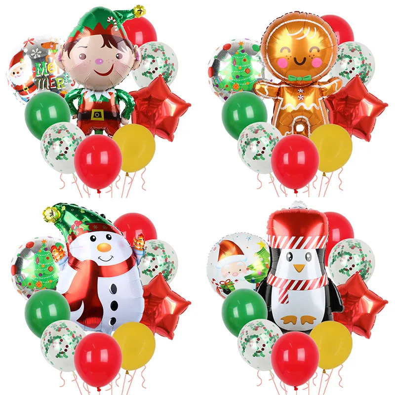 1Set Merry Christmas Santa Snowman Christmas Tree Decoration Balloons Confetti Latex Balloons New Year Party Supplies Xmas Decor