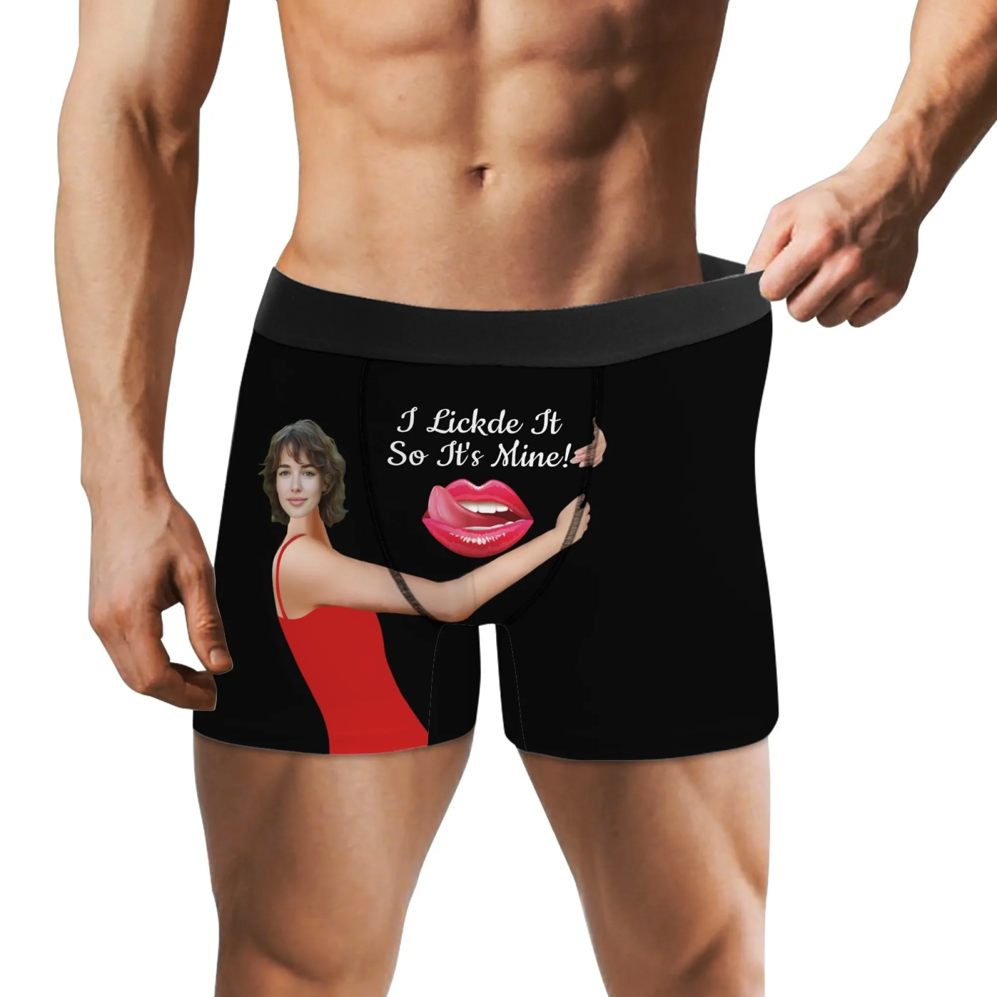 هدية مثيرة مخصصة الوجه الرجال الملاكم ملخصات فستان أحمر الوردي اللسان النص طباعة رومانسية الحلو عيد الحب هدية للذكرى السنوية #5