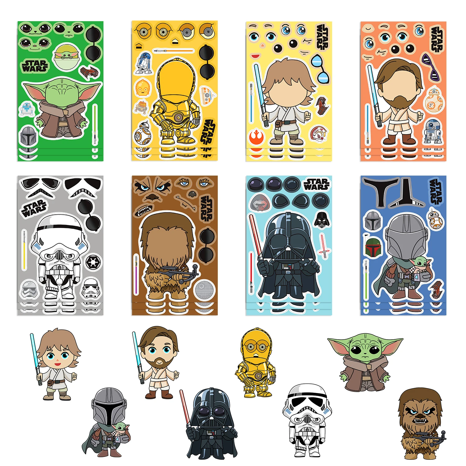 8Pcs Disney Star Wars Puzzle Sticker Make a Face Cartoon Toys For DIY Phone Laptop Luggage Skateboard Graffiti Decals Kid Gift