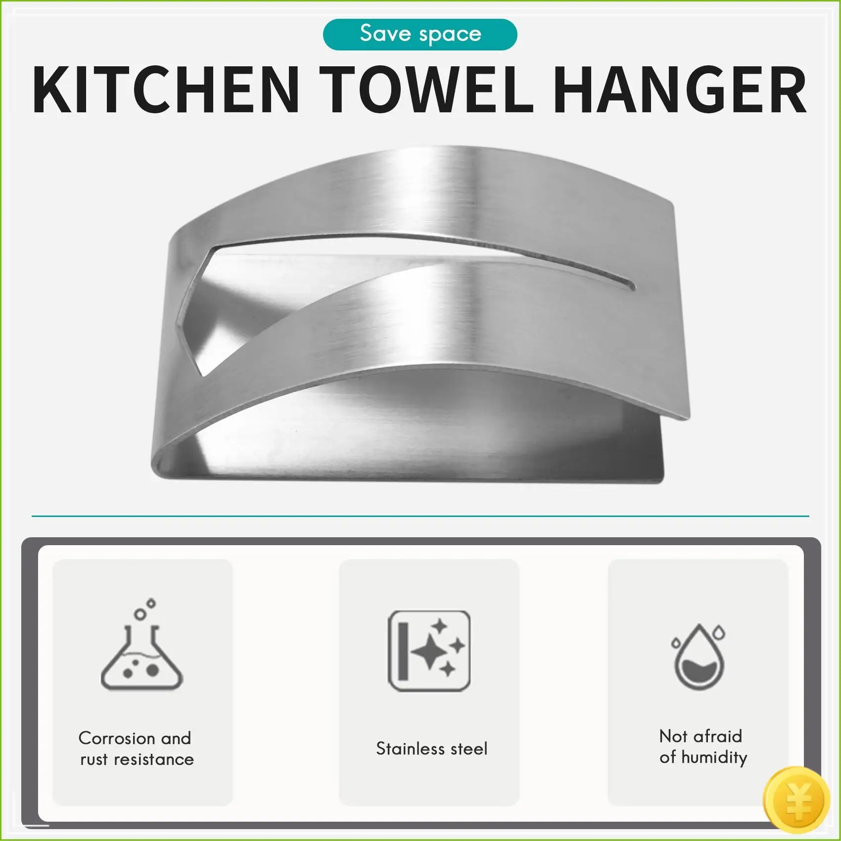 4 Pieces Self Adhesive Towel Hook Holder Grabber, Stainless Steel Kitchen Dish Towel Hook Wall Mount Non-Drilling