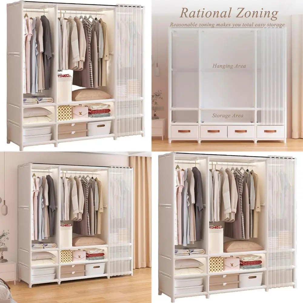 

3-Rod Japanese Style Portable Closet with 9 Shelves, 56.2L x 17.7W x 65.1H, White