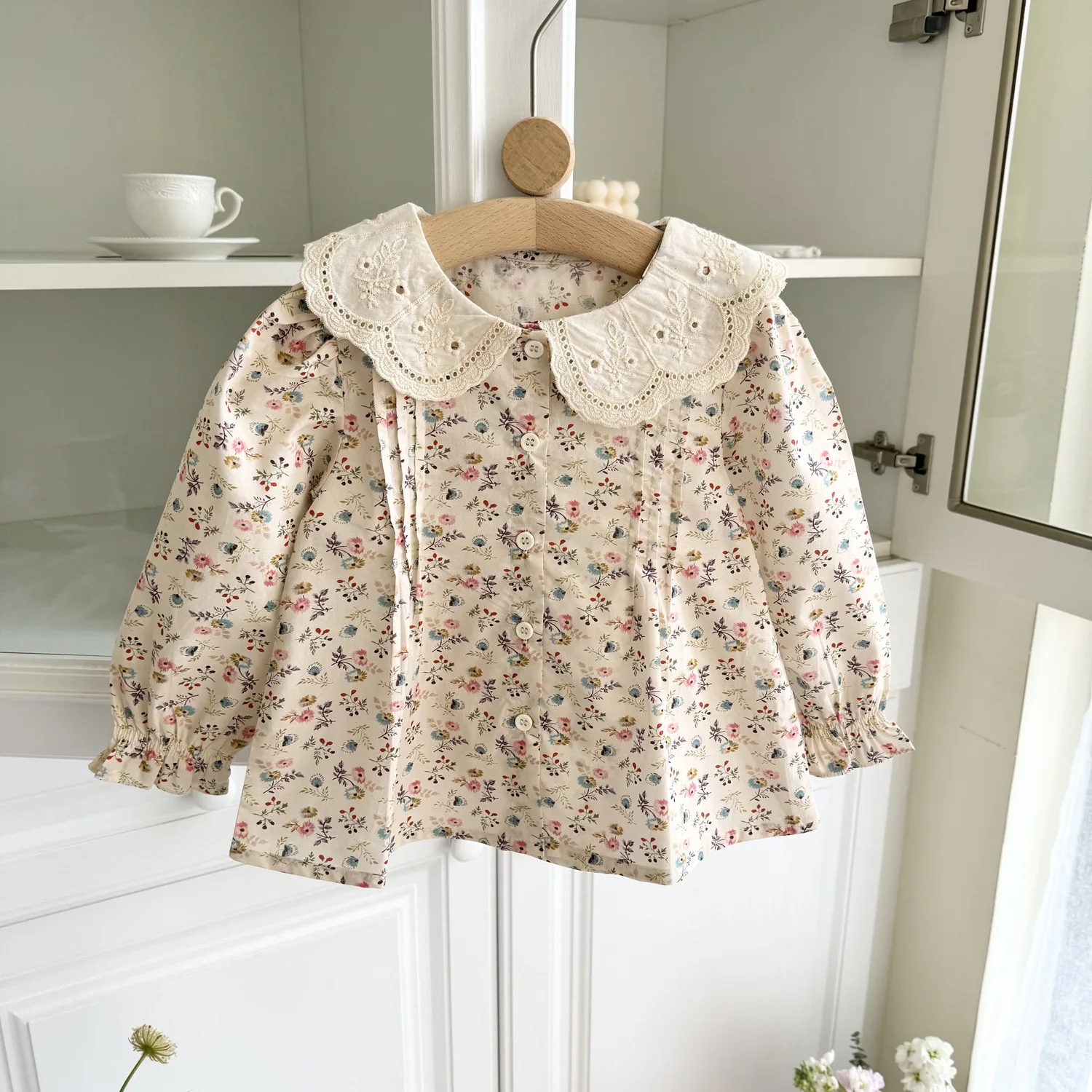 Girls Blouse 2024 Spring Vintage Floral Korean Style Long Sleeve Top Toddler Girl Clothes Blouses 2-10Y