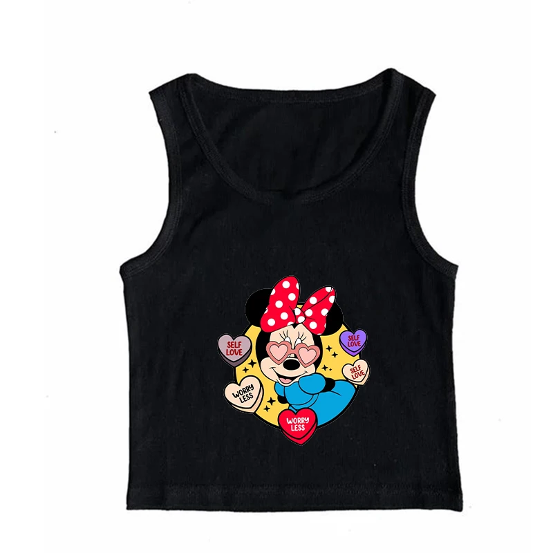 

Новая мода Микки и Минни Маус укороченный топ футболка женский жилет майка модная футболка женская одежда Kawaii укороченная рубашка с героями мультфильмов