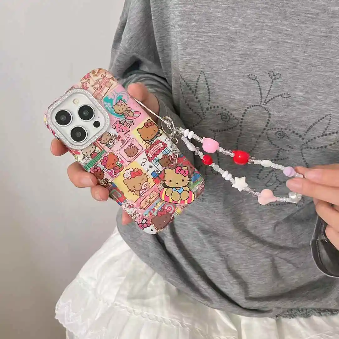

Lovely Hello Kitty Black Cat Phone Case 3D Chain For Iphone 15ProMax 16ProMax 13 14 15 16 Pro Max 16Pro 13Pro Cover Fundas