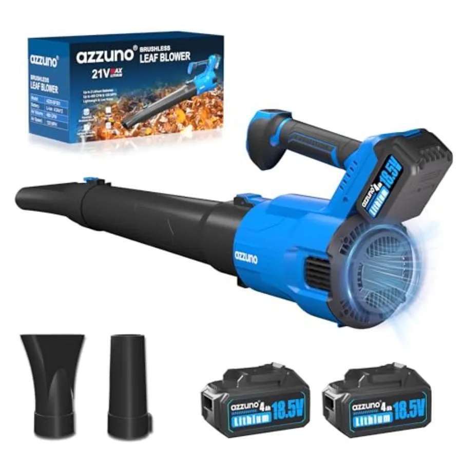 

Cordless Brushless Leaf Blower with 2 x 4.0Ah Battery and Charger3 Speed Mode MAX 580CFM Brushless Motor Electric Blower for La