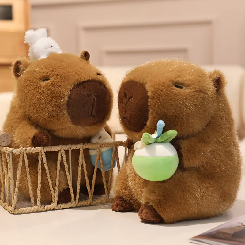 22cm Urocza Kapibara Pluszowa Zabawka Kreskówkowa Kapibara Trzymająca Lody Kokos Wypchana Miękka Poduszka Zwierzęca Lalka Kreatywny Prezent