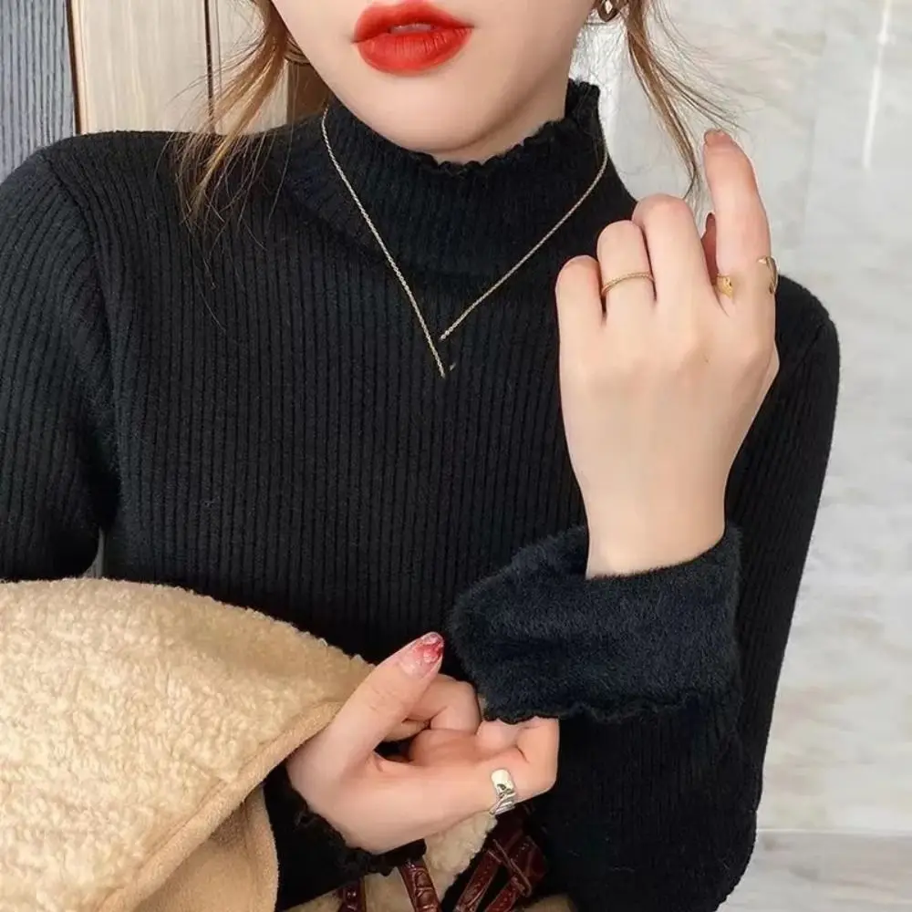 High Collar Women Thermal Underwear Thicken Plush Pullover Long Sleeves Warm Top Bottoming Shirt Sleepwear Autumn Winter Top