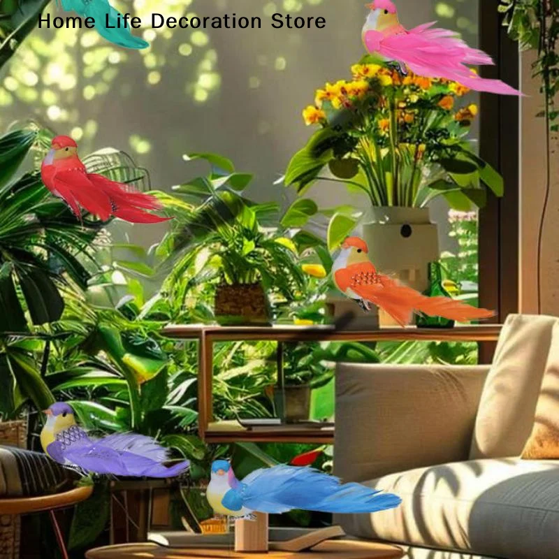 【H】6Pcs Simulation Feather Birds Models Fake Foam Artificial Birds DIY Wedding Home Garden Ornament Decoration Tree Decor