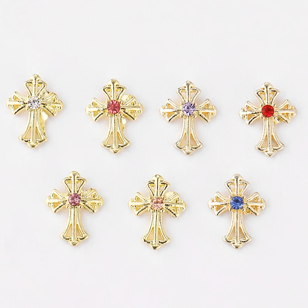 10Pcs Punk Cross Nail Charms 3D Metal Silver/Gold Cross Nail Art Decoration Classical Diamond Cross DIY Manicure Accessories