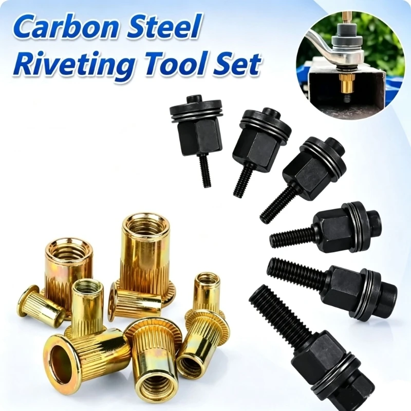 Carbon Steel Insert Nut Set with 65 Threaded Fasteners and 5 Matching Mandrels for Equipment Installation, Mechanical M4YD