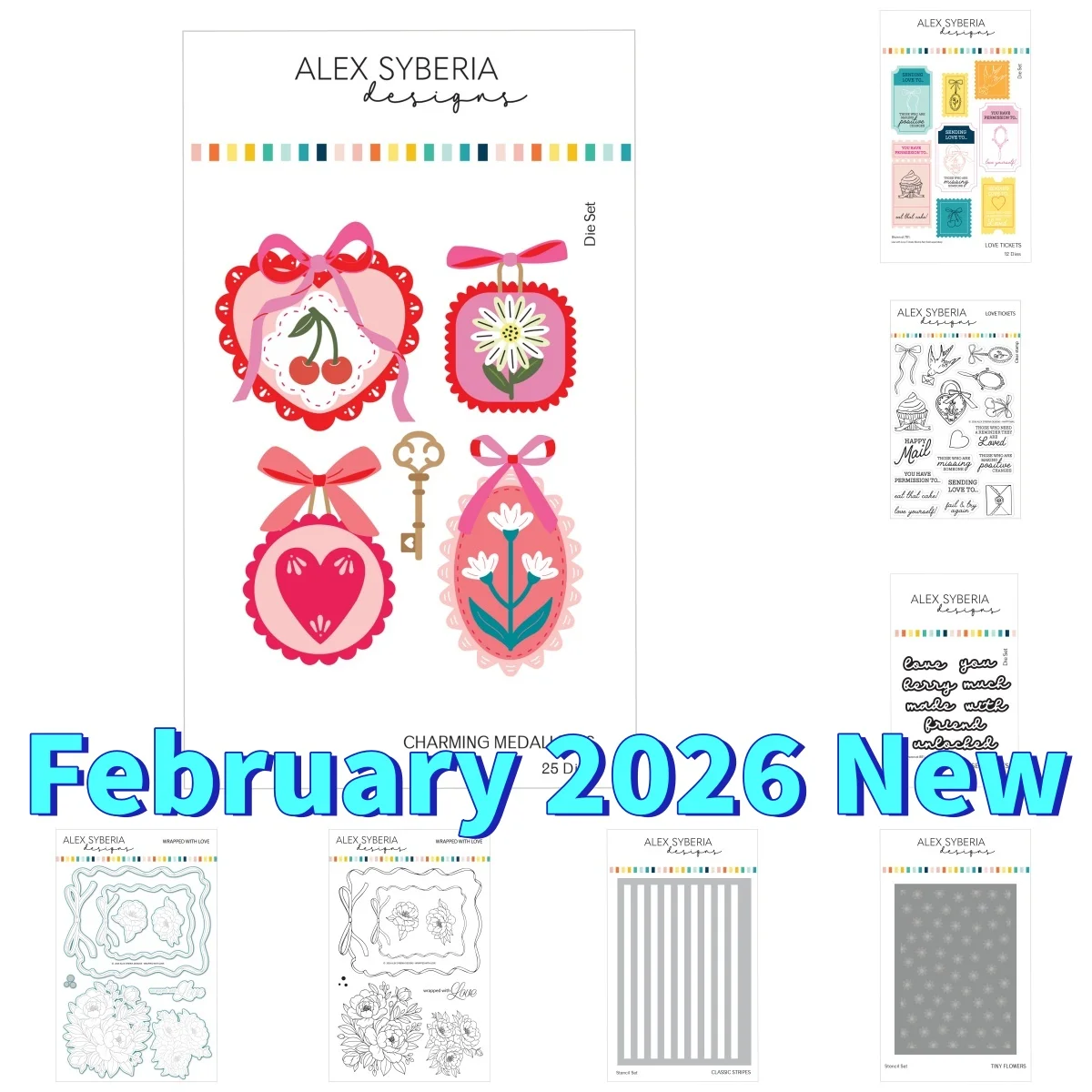 

February 2026 New Love Tickets Flowers Charming Medallions Metal Cutting Dies Clear Stamps Stencil for DIY Scrapbook Valentine