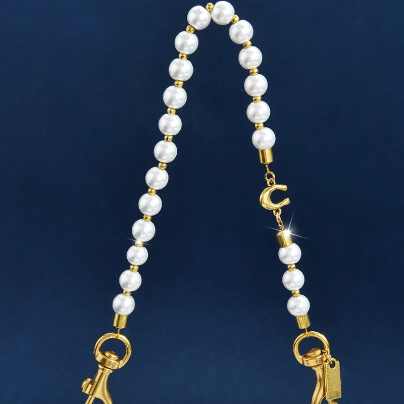 Luxury Pearl Chain Purse Charm Keychain Detachable Handbag Strap with Initial C Letter Fashion Bag Accessories Gifts for Women