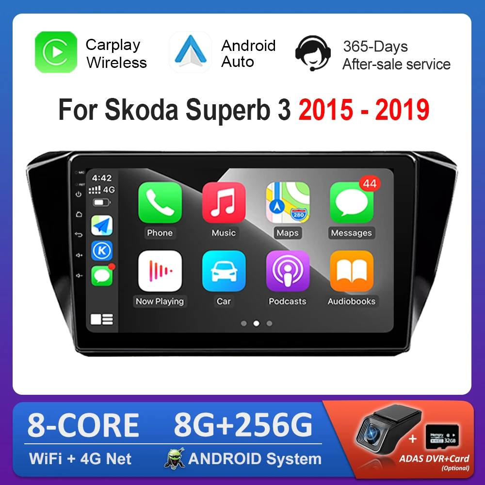 10'' for Skoda Superb 3 2015 - 2019 Carplay WiFi Android System Split Screen Video Multimedia Player DSP Stereo BT Auto Tools