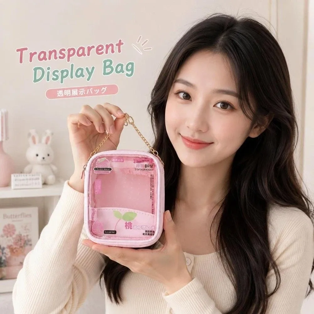 Dots Printed 10cm Transparent Display Bag with Clear Window Transparent Protector Case Zipper PVC Material Hanging Storage Bag