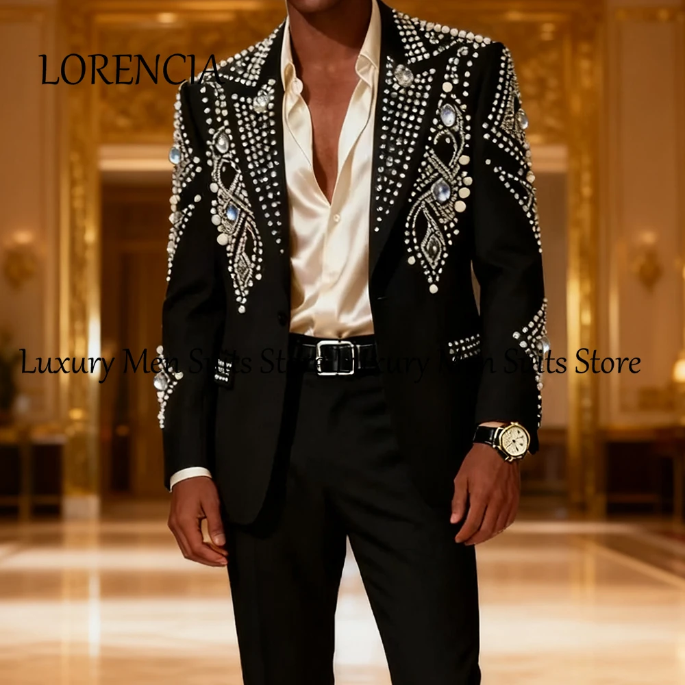

Exquisite Diamond Male Suits 2 Pieces Single Breasted Tuxedos Wedding Party Outfit Customized Blazer Pants roupas masculinas