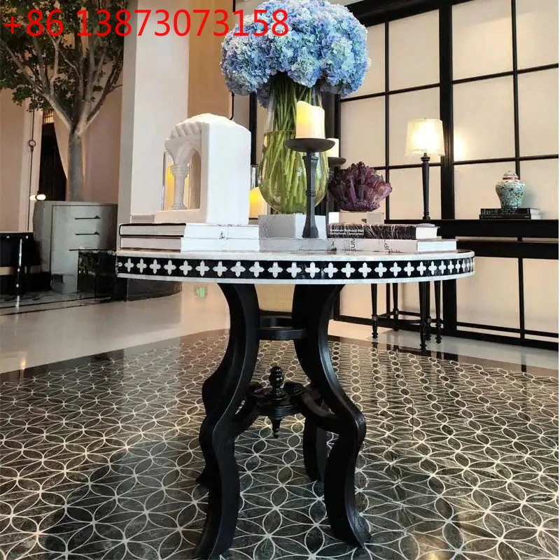 

French painted round table porch villa model room dining table retro