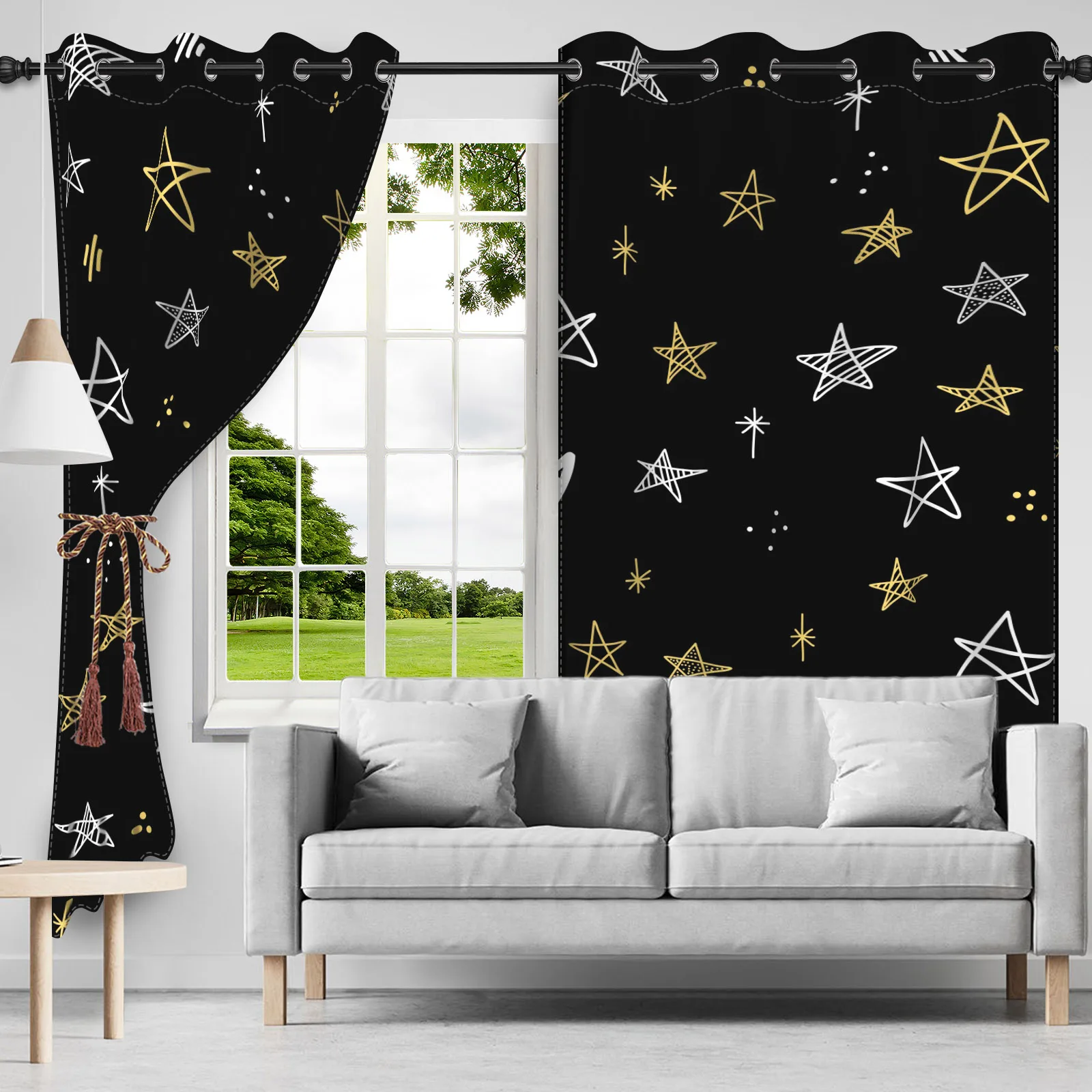 2pcs/set Star Moon Black White Window Curtain Planet Earth Sun Home Living Room Bedroom Decoration Polyester Blackout Curtains