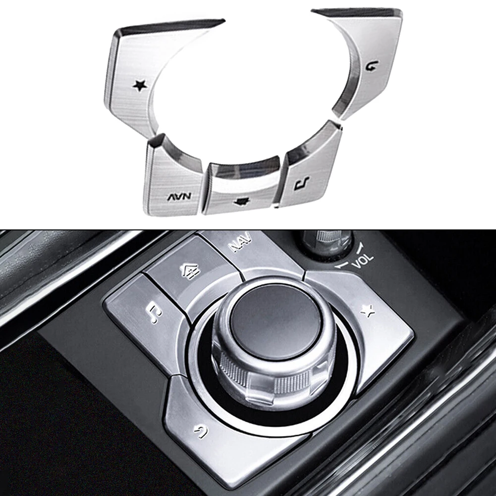 Car Accessories Console Button Cover Car 5pcs Aluminum Alloy Console Multimedia ButtonCover For Mazda 3 6 CX5 CX9 None