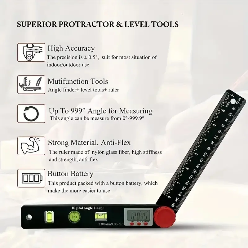 New Digital Angle Meter Inclinometer Digital Angle Ruler Electronic Goniometer Protractor Angle Finder Measuring Tool 230mm