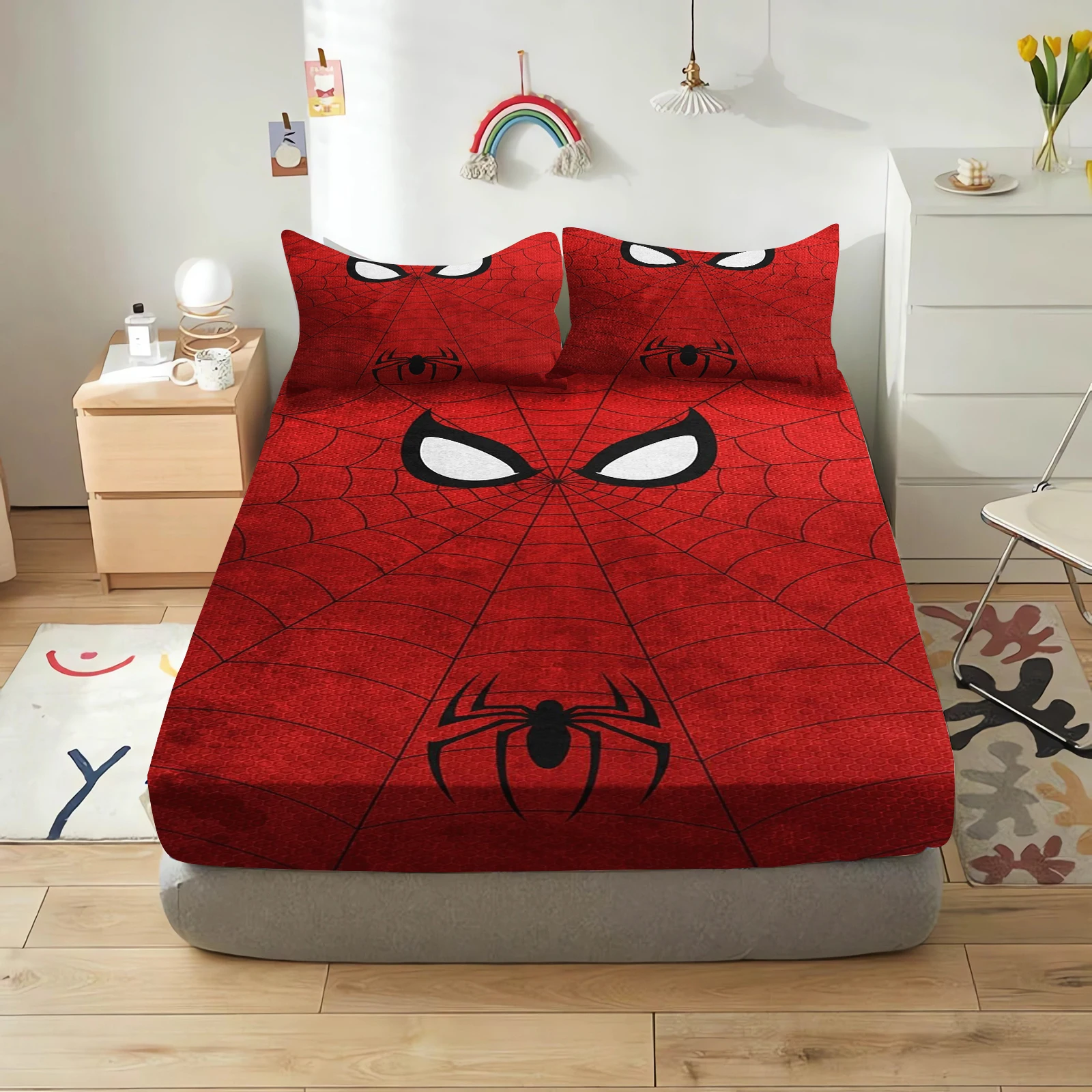 

SpiderMan 2/3pcs Bedding Set Fitted Sheet Printed 100% Polyester Anime Home Decor Suitable For Children And Adults