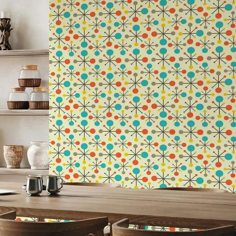 Colorful Cross Balance Ball Wall Panels, Vintage Mid Century Modern Wallpaper With Colorful Dots And Lines,Charming Decor,50*300