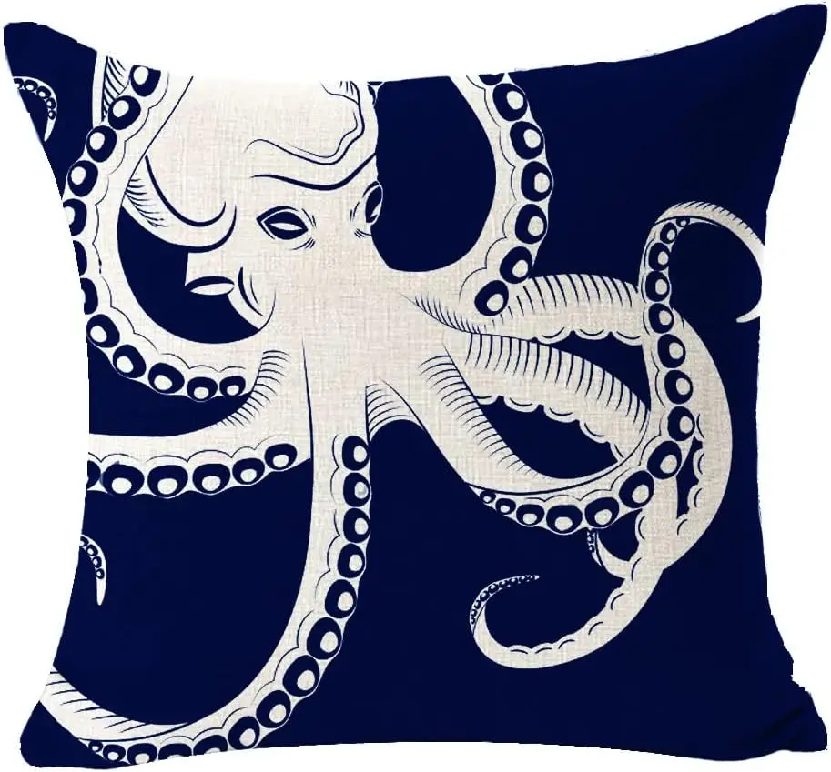 Marine Octopus Squid Marine Animal Starfish Linen Decoration Pillow Cover Personalized Sofa Bed Square Cushion Cover