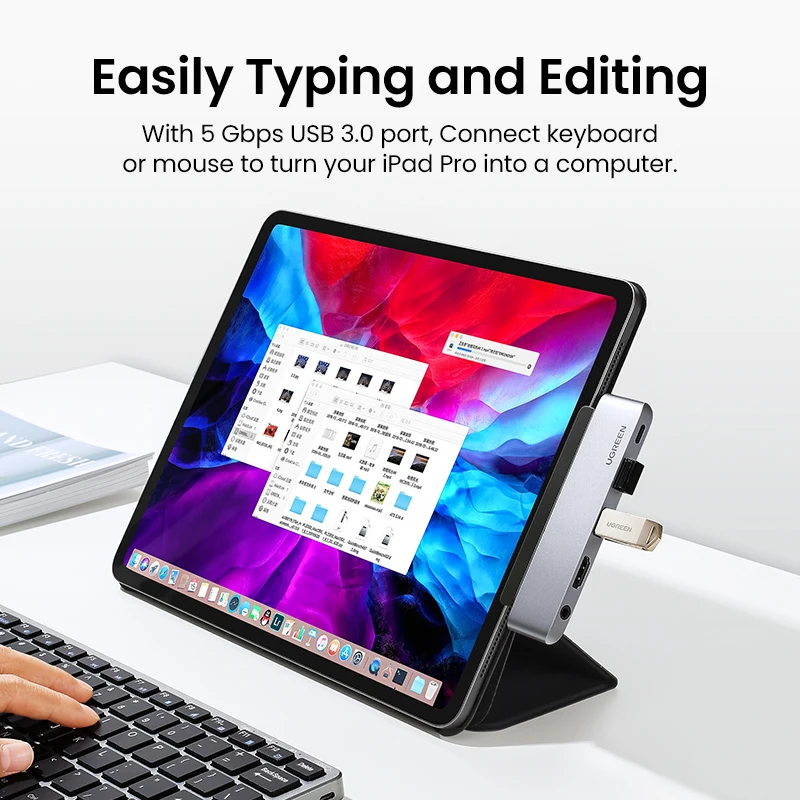 UGREEN 4K @ 60Hz USB C HUB USB Loại C 3.1 Sang HDMI 2.0 USB 3.0 PD 100W 3.5Mm Cho iPad Pro M1 2021 2020 2018 iPad Air 5 HUB USB 4 Cổng