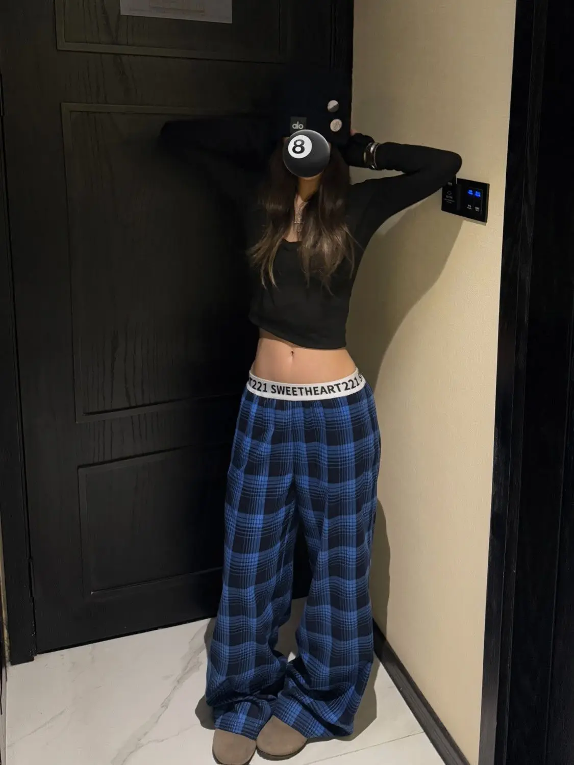 

Original Meichao Street Retro Plaid Splicing Casual Pants Women's 2025 Spring Skinny Loose Wide Leg Pants