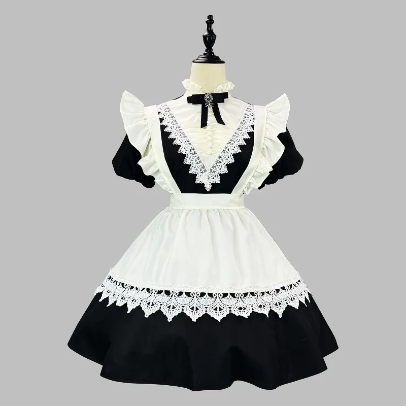 

S-5XL Gothic Black Short/Long Apron Dress Oversleeves Maid Outfit Nun Clothing Halloween Carnival Party Servant Cosplay Costume
