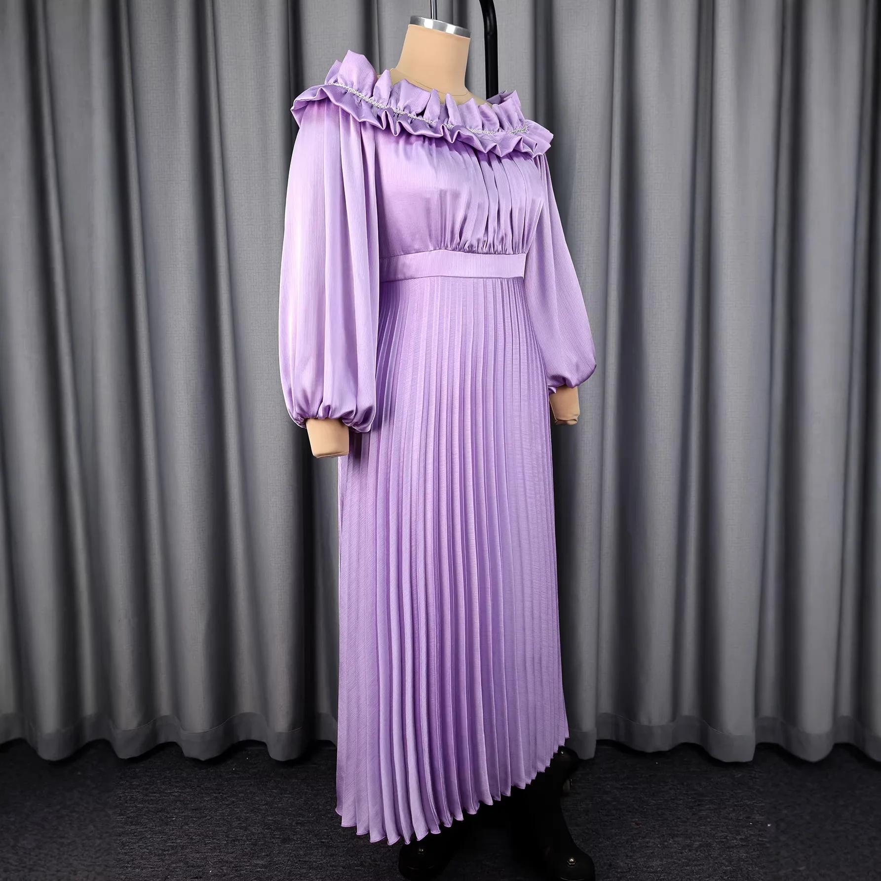 Africa Clothing Chiffon Wedding Guest Dresses O Neck Lantern Sleeve Ruffles Women Causal Church Special Events Formal Occasions