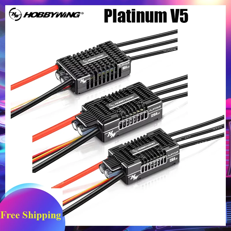 

Hobbywing Platinum V5 80A 120A 150A 3-8S Brushless ESC Electric Speed Control Switchable BEC Output For RC Helicopter Fixed-Wing