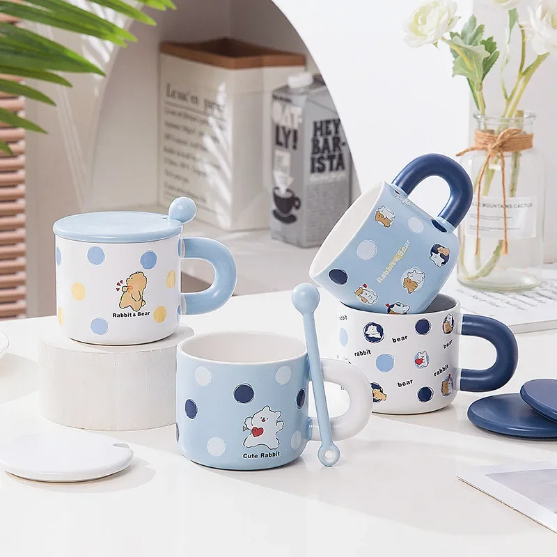 

Cartoon Cute Animal Mug with Lid Spoon Valentine's Cup